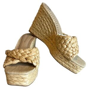 ANTONIO MELANI MAGEE BRAIDED RAFFIA WEDGES IN TAN